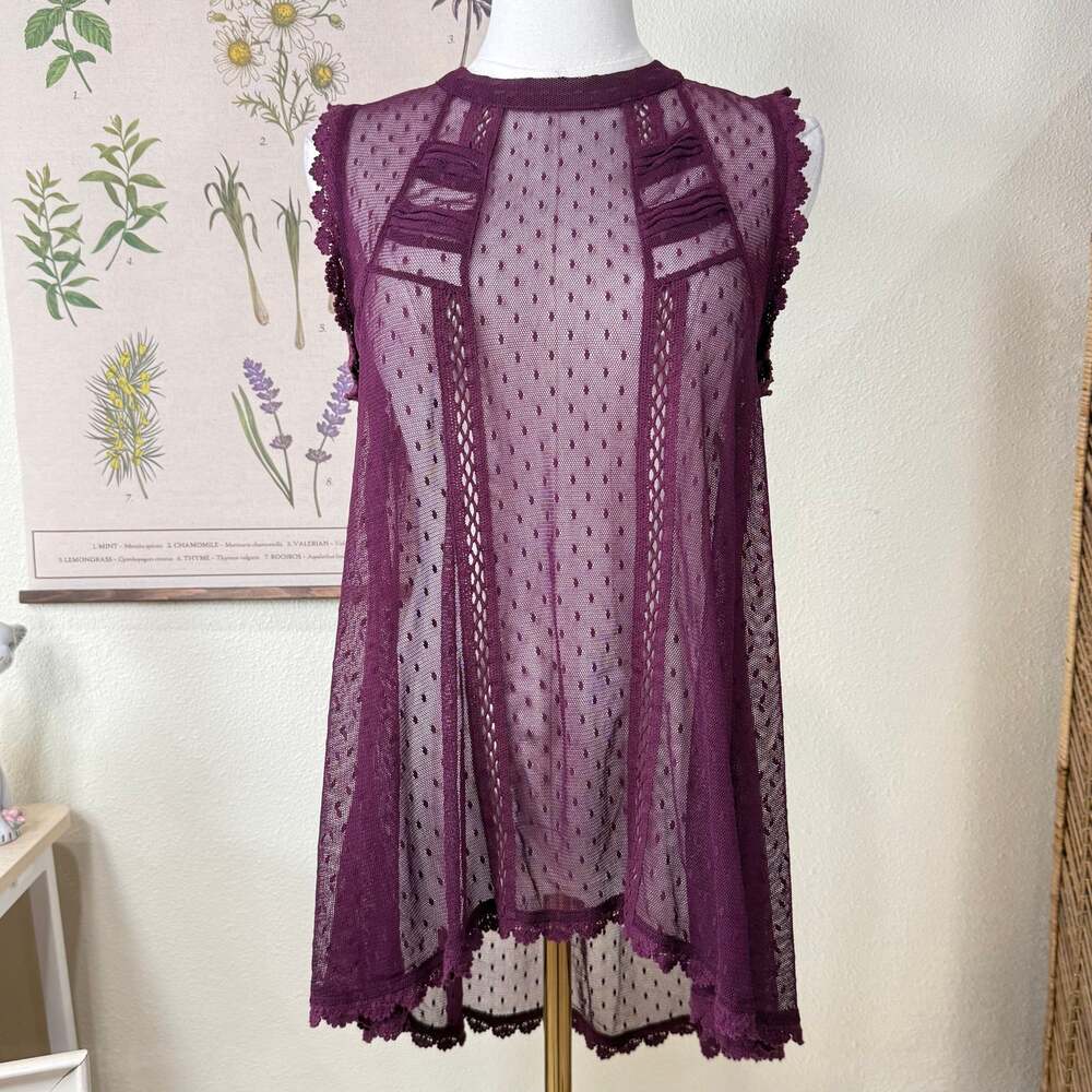 Free People Sheer Mesh Polka Dot Tunic Top Fairy Grunge Whimsigoth Witchy Boho M